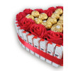 Подарунковий бокс Преміум Серце з Ferrero Rocher, Kinder Chocolate та червоними трояндами